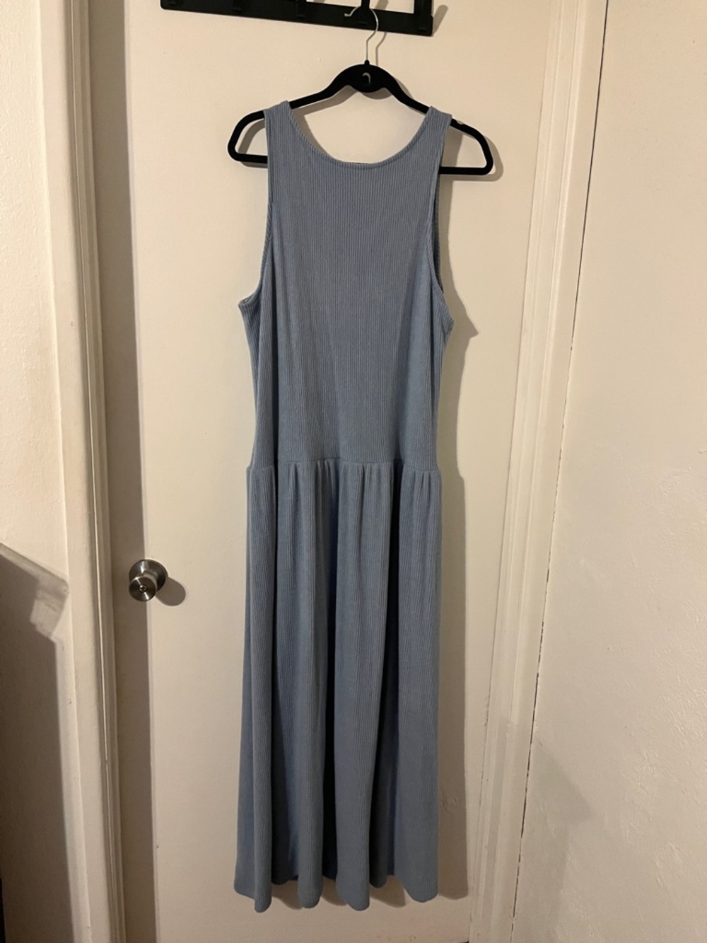 Sleeveless Light Blue Maxi Dress - Casual Ribbed Tank Style - Picture 4 of 6